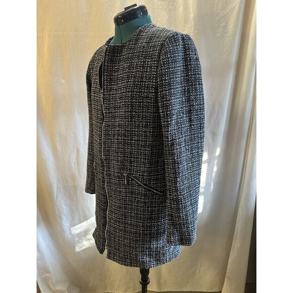 Carolina Belle Montréal Black & White Tweed Zip Front Coat – Women’s Size Small - Picture 3 of 6